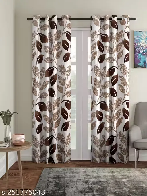 CORTINA Floral Printed Polyester Curtains Set Door Curtain for Bedroom, Living Room -Set of 2-7ft.